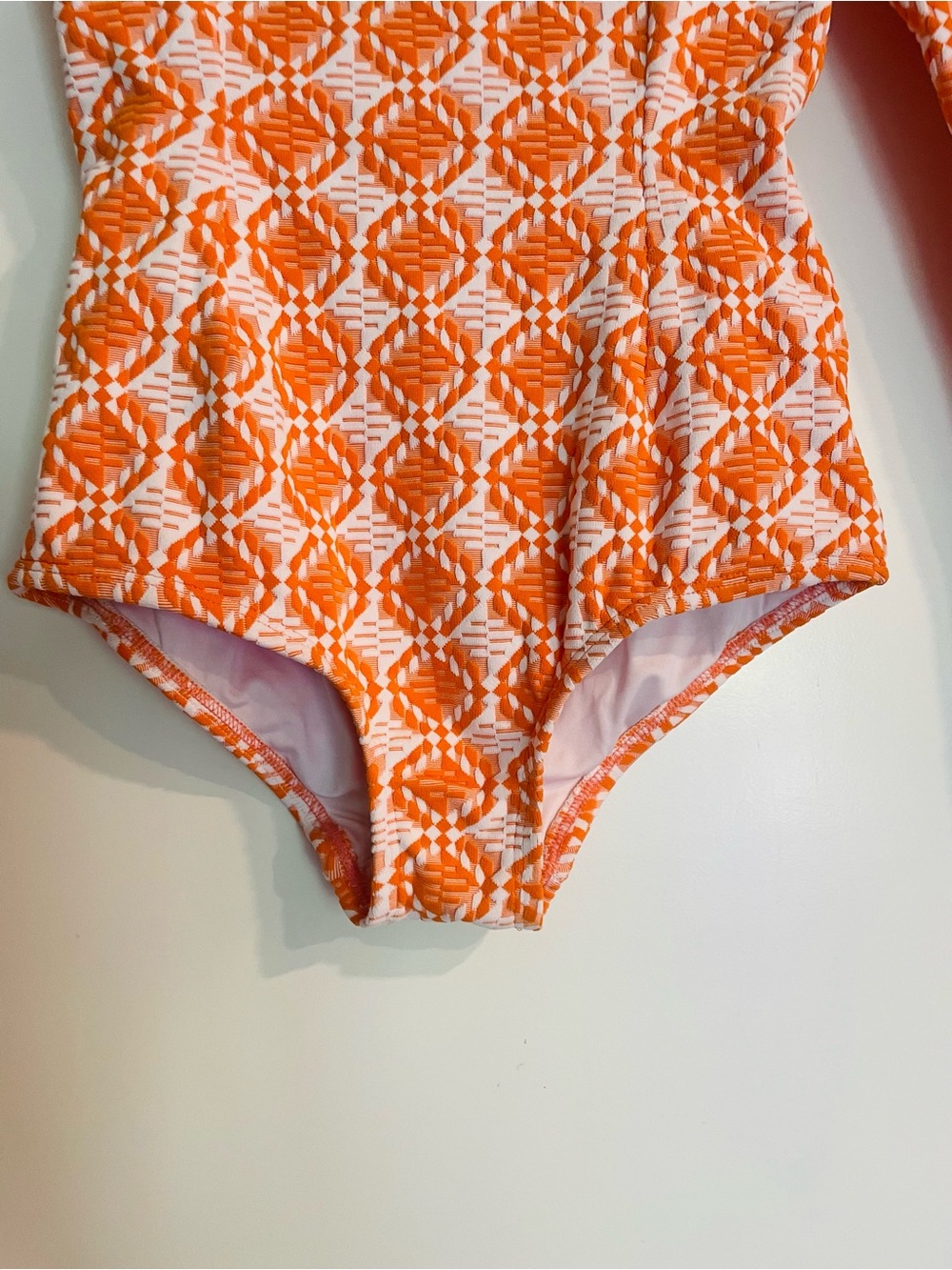 Seea Orange & White Geometric Textured Scoop Neck One-Piece Surf Suit S - Picture 3 of 9